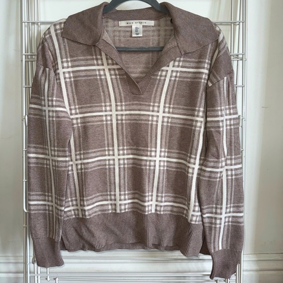 NWOT Max Studio collared plaid Sweater, Size Small - Picture 2 of 5